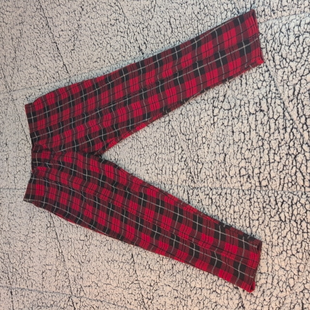 Twik | Women's Red Plaid Pants Stretch Polyester Blend - Picture 5 of 12